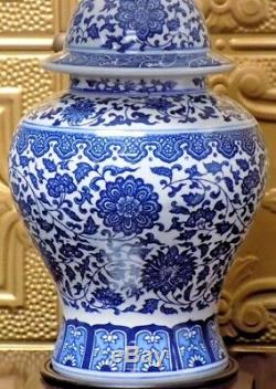 28/29 Paire De Lampes Vase Jar En Porcelaine De Temple Jingdezhen Bleu Et Blanc
