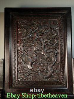 29.6 Vieux Chinois Huanghuali Bois Taille Main Dragon Phoenix Écran De Pliage