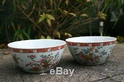 2 Pièces Peintes Bowl Marques Porcelaine Chinoise Main