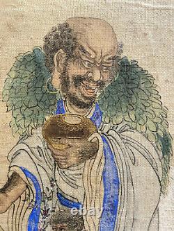 2 X Belles Peintures Chinoises De Soie Du 19ème Siècle De Luohans- Bouddha, Tibétain, Qing