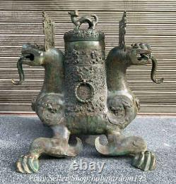 32 Ancient Chinese Bronze Ware Dragon Bête Brûleur D'encens Zun Statue