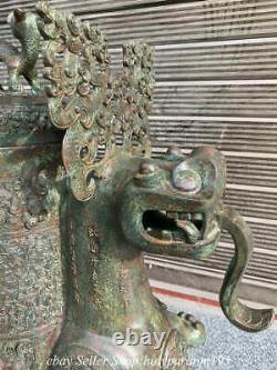32 Ancient Chinese Bronze Ware Dragon Bête Brûleur D'encens Zun Statue