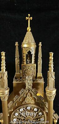 33.2 Énorme Chinese Bronze Gilt Cathédrale Château Tour Horloges Horloges Horologe