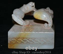3.2 Vieux Chinois Hetian Jade Néphrite Sculpté Fengshui Dragon Sceau Timbre