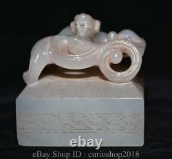 3.2 Vieux Chinois Hetian Jade Néphrite Sculpté Fengshui Dragon Sceau Timbre