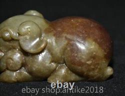 3.4 Sculpture Chanceux d'Éléphant Feng Shui en Jade de Hetian Chinois Ancien Rare