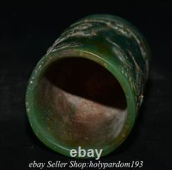 3.8 Vieux Chinois Vert Jade Sculpté Phoenix 7 Figure Brosse Pot Vase De Crayon Pot