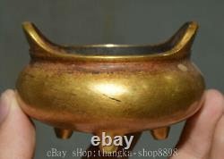 3 Brûleur d'encens en bronze doré de la dynastie antique Chine Palace 3 Feet Censer