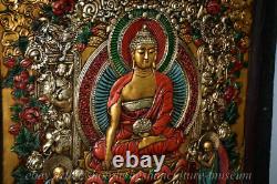 41.8 Vieille Peinture En Cuivre De Bois Chinois Shakyamuni Amitabha Bouddha Tangka