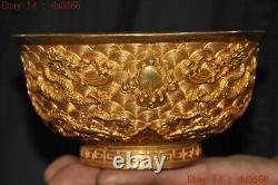 4.8 Dynastie chinoise Statue de dragon animal en bronze doré à l'or 24 carats Tasse à thé Bol Bols