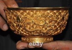 4.8 Dynastie chinoise Statue de dragon animal en bronze doré à l'or 24 carats Tasse à thé Bol Bols