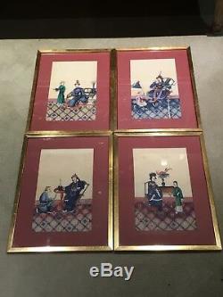 4 Grand Riz Chinois Antique Encadré Papier Peintures, Pith