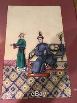 4 Grand Riz Chinois Antique Encadré Papier Peintures, Pith