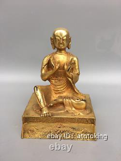 5.2 Antiquités chinoises pur cuivre Statue du Bouddha Guru en posture assise plaqué or