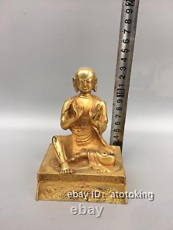 5.2 Antiquités chinoises pur cuivre Statue du Bouddha Guru en posture assise plaqué or