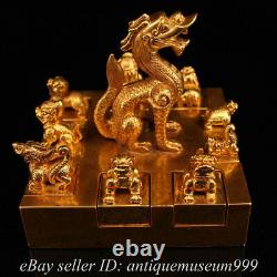 5.2 Dynastie Du Cuivre Chinois Gilt Gravure À La Main Signature De Sceau De Jade Impériale Dragon