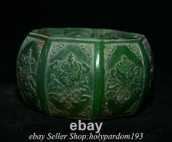 5.4 Old Chinois Vert Jade Sculpté Fengshui 8 Auspicious Symbol Pot Pot