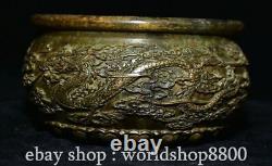 5.6 Pot de bol rond en bronze chinois ancien de la dynastie Qianlong marqué Dragon Phoenix