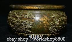 5.6 Pot de bol rond en bronze chinois ancien de la dynastie Qianlong marqué Dragon Phoenix