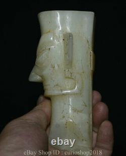 5.8 Recueillir Vieux Chinois Blanc Jade Sculpté Sanxingdui Personnes Tête Buste Statue