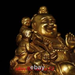 5.9 Ancienne statue de bronze doré d'antiquités chinoises représentant cinq fils de Maitreya Bouddha