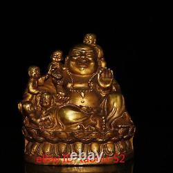 5,9 Anciennes antiquités chinoises en bronze doré statue de Bouddha Maitreya des cinq fils