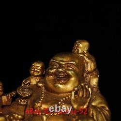5,9 Anciennes antiquités chinoises en bronze doré statue de Bouddha Maitreya des cinq fils