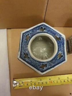 5 D'antique Chinois Bleu Et Blanc Réticulé Cricket De Porcelaine Cages Pots De Brosse