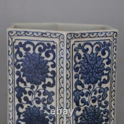 6.1 Pot à pinceaux à six côtés en porcelaine chinoise Qing bleu et blanc avec fleur de lotus