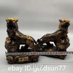 6.3Collection de statues de lions chinois antiques en bronze doré exquises et faites à la main