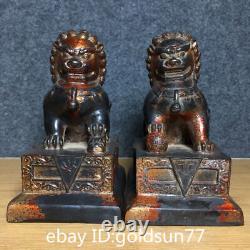 6,3 Anciennes antiquités chinoises Paire de statues de lions en cuivre pur exquises