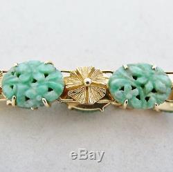 6.4 Antique Chinois 14k Bracelet En Or Jaune Avec Vert Jade Jadéite (26,3 Grammes)