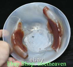 6.4 Boutique Chinen Agate Natural Chalcedony Carving Double Carp Fish Bowl