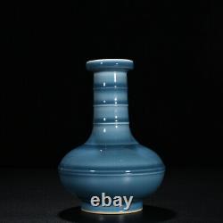 6.5 Porcelaine Antique Chinoise Qing Dynastie Qianlong Marque Ciel Glaçure Cyan Vase