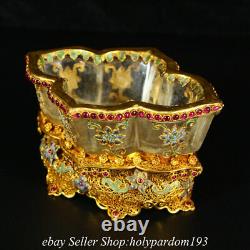 6.6 Old Chinese Crystal Copper Enamel Filigre Gems Bol Pot Statue