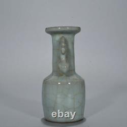 6.7 L'ancienne Dynastie De La Chanson Chinoise Porcelaine Guan Four Cyan Vase À Double Oreille De Crack De Glace