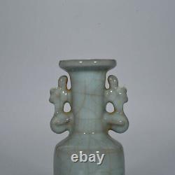 6.7 L'ancienne Dynastie De La Chanson Chinoise Porcelaine Guan Four Cyan Vase À Double Oreille De Crack De Glace