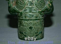 6.8 Old Chinese Green Jade Carving Dynasty Beast Ears Bottle Vase Jar