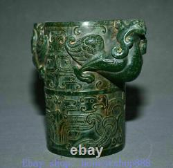 6.8 Old Chinese Green Jade Carving Dynasty Beast Ears Bottle Vase Jar
