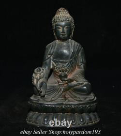 6.8 Vieille Jade Verte Chinoise Sculptée Shakyamuni Amitabha Bouddha Statue Sculpture