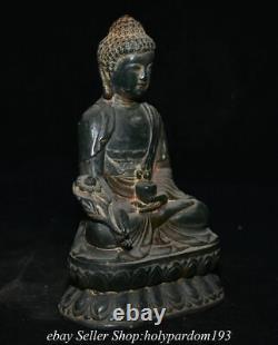 6.8 Vieille Jade Verte Chinoise Sculptée Shakyamuni Amitabha Bouddha Statue Sculpture