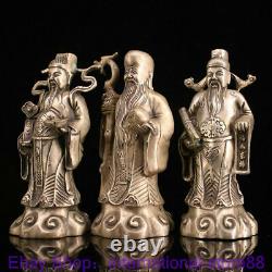 6.8 Vieux Chinois Argent Feng Shui 3 Longévité Dieu Fu Lu Shou Ensemble Statue De Vie