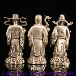 6.8 Vieux Chinois Argent Feng Shui 3 Longévité Dieu Fu Lu Shou Ensemble Statue De Vie