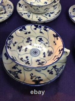 6 Tasse et soucoupe en porcelaine bleu et blanc antique chinoise de la dynastie Qing