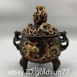 7Rare Chinese antiques bronze gilt exquisite Animal pattern Incense burner<br/>	 7Rares antiquités chinoises en bronze doré exquis Brûleur d'encens à motif animal