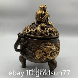 7Rare Chinese antiques bronze gilt exquisite Animal pattern Incense burner<br/>
 7Rares antiquités chinoises en bronze doré exquis Brûleur d'encens à motif animal