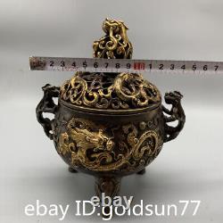 7Rare chinois antiquités en bronze doré exquis Brûleur d'encens à motif animal