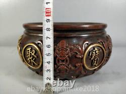 7.2 Ancienne Dynastie Chinoise Purple Cuivre Gilt Fengshui Paire Fish Bat Treasure Bowl