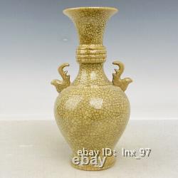 7.2 Antiquités Chinoises Ge Kiln Porcelaine Fait À La Main Double Phoenix Bouteille D'oreille