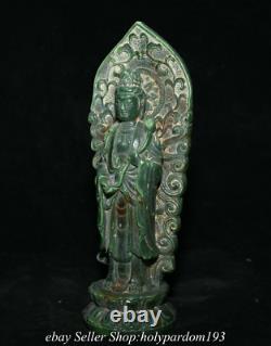 7.2 Old Chinese Green Jade Carving Kwan-yin Guan Yin Déesse Backlight Statue